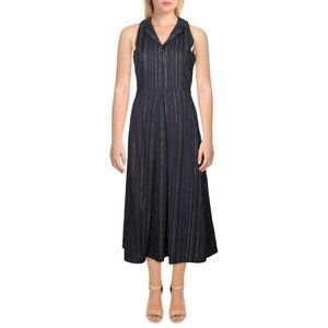 NWT Yenru Womens Truth Metallic V-Neck Shirtdress Navy Sz S #16